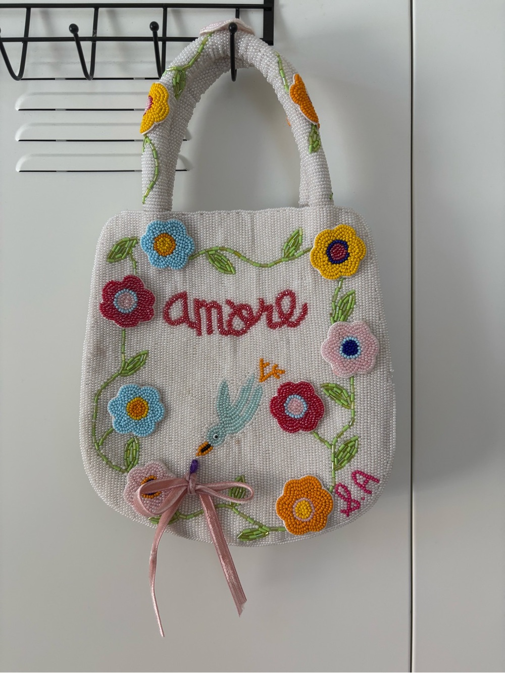 SUSAN ALEXANDRA Seed Beaded White  AMORE Bag